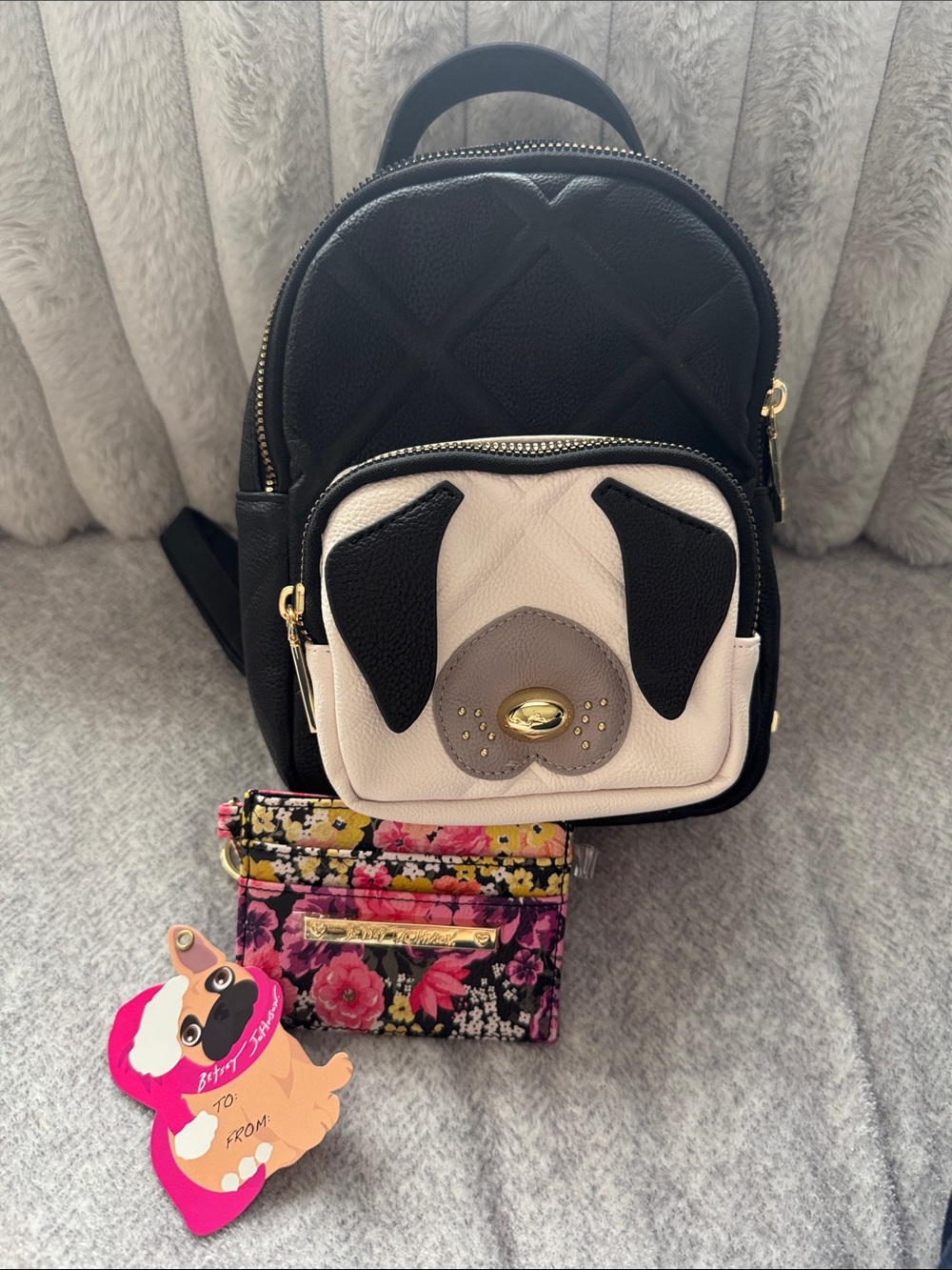 Betsey Johnson Black Mini Backpack of dog